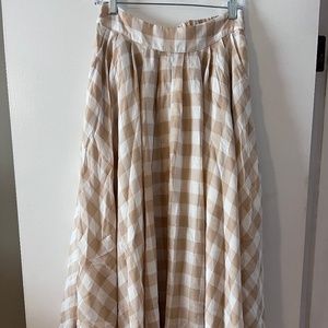 Mable Taupe Gingham Plaid A-Line Midi Skirt w/Pockets Size L